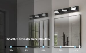 3-Light Bathroom Vanity Light Over Mirror, (24inch Dimmable) Matte Black LED Vanity Lighting Fixtures