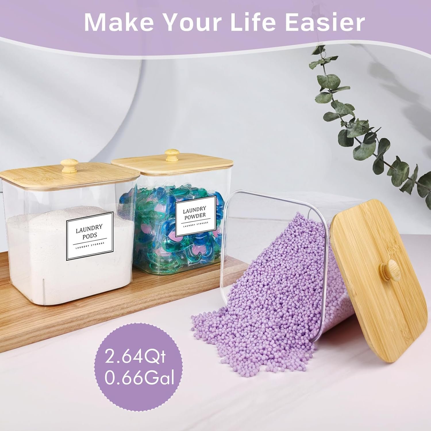 Laundry Pods Storage Container with Wooden Lids