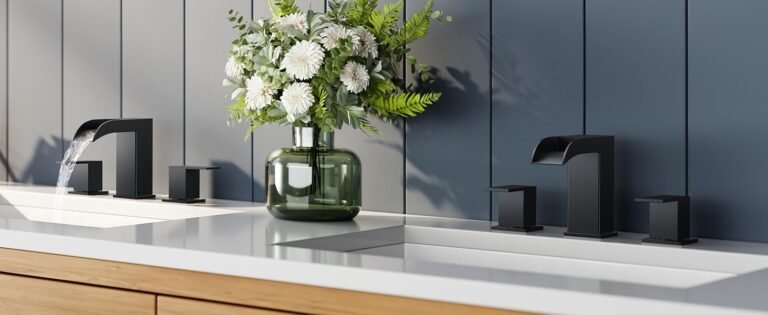 FORIOUS Square Matte Black Bathroom Faucets 3 Hole,